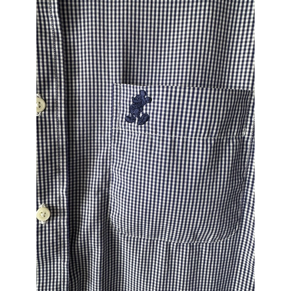 Walt Disney World Button Shirt Mickey Long Sleeve Gingham Blue Check Men's XXL - Picture 2 of 9